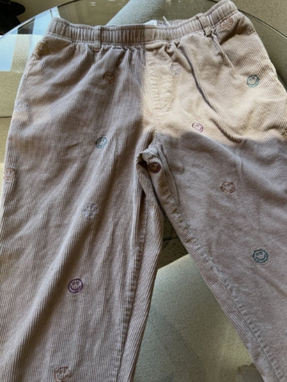 Urban Outfitters Embroidered Smiley Corduroy Beach Pants L Tan Cropped Unisex